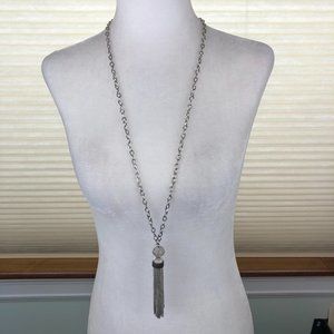 Vintage NY & Co Silver Tone Tassel Statement Necklace Glamcore Y2K  90’s Sparkly